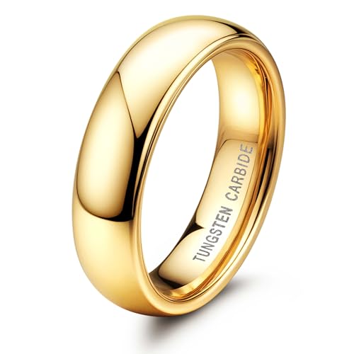 Jstyle 6mm Tungsten Rings for Men Women Hypoallergenic Wedding Band Rings Gold Domed High Polish