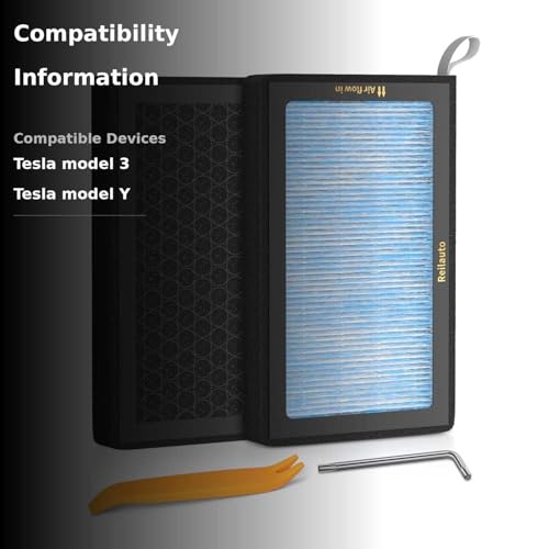 Reilauto Tesla Model 3 Model Y Cabin Air Filter Accessories, 2 Pack H13 HEPA Filter Replacement with Premium Activated Carbon, 4-Stage Filtrtion Structure (2016-2025)