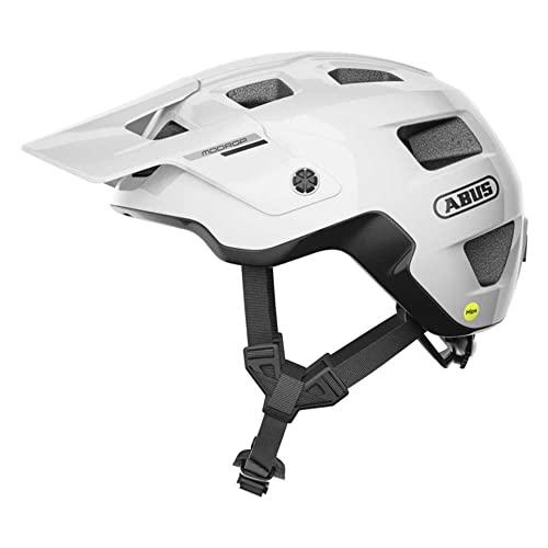 ABUS MTB-Helm MoDrop MIPS - robuster Fahrradhelm mit Aufprallschutz für Mountainbiker - individuelle Passform - Unisex - Weiß Glänzend, Größe L (57-61 cm)