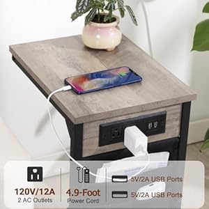 Amhanciblecshapedendtablewithchargingstationtvtraysetof2couchtablesthatslideundersidetablewithstorageforcouchsofatableforlivingroomgreyhet04cgy Urban Country Home Decor Amhancible c shaped end table with charging station tv tray set of 2 couch tables that slide under side table with storage for couch sofa table for living room grey het04cgy urban country home decor