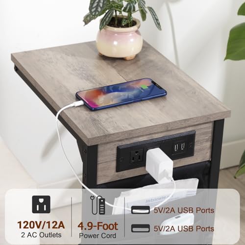 Amhanciblecshapedendtablewithchargingstationtvtraysetof2couchtablesthatslideundersidetablewithstorageforcouchsofatableforlivingroomgreyhet04cgy Urban Country Home Decor Amhancible c shaped end table with charging station tv tray set of 2 couch tables that slide under side table with storage for couch sofa table for living room grey het04cgy urban country home decor