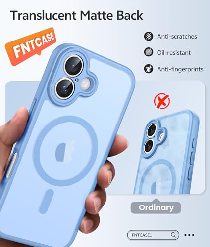 Image of FNTCASE for iPhone 16 Plus Case [Compatible with Magsafe] Translucent Matte Cases with [Screen Protector] Military Grade Shockproof Protective Phone Cover - Light Blue