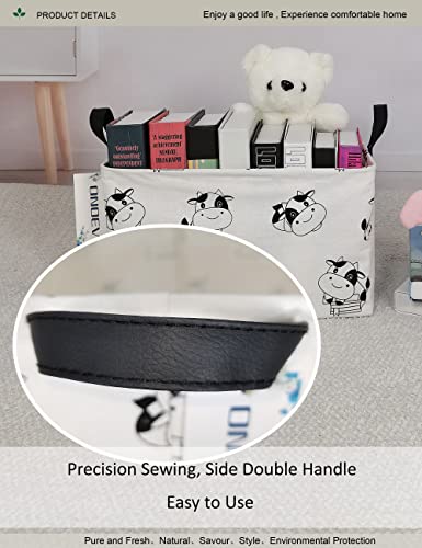 Image of Rectangular Folding Laundry Basket,Canvas Basket,Nersury Hamper,Suitable for Children,Office,Bedroom,Clothes,Toys Storage (REC Cow), 14.9''L x10.2''Wx9.05''H inches