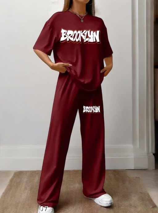 Image of My Swag Womens Co-Ords Set Casual T Shirt & Trouser Loose-Fit Printed Pajama Set for Women & Girls