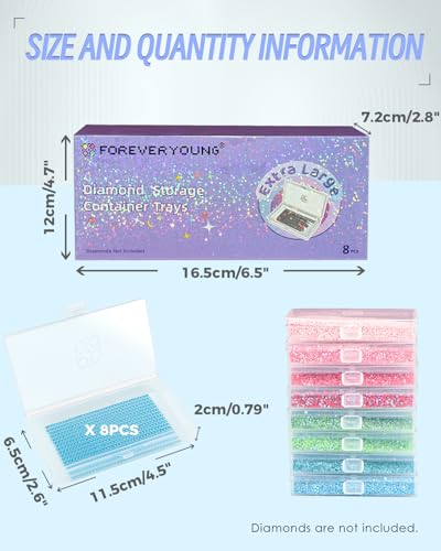 Image of forever young 8PCS Extra Large Diamond Painting Storage Containers Trays | 2-in-1 design keeps diamond art beads organized. Provides bead storage and line-up, with a box package for a tidy workspace.
