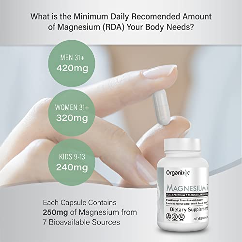 Organixx Magnesium Supplement, Natural Calm Magnesium Capsules For Sleep Support, Muscle Recovery, With Vitamin B6 And Manganese Citrate And Glycinate, High Absorption, Vegan, Non Gmo, 60 Count #TOP2