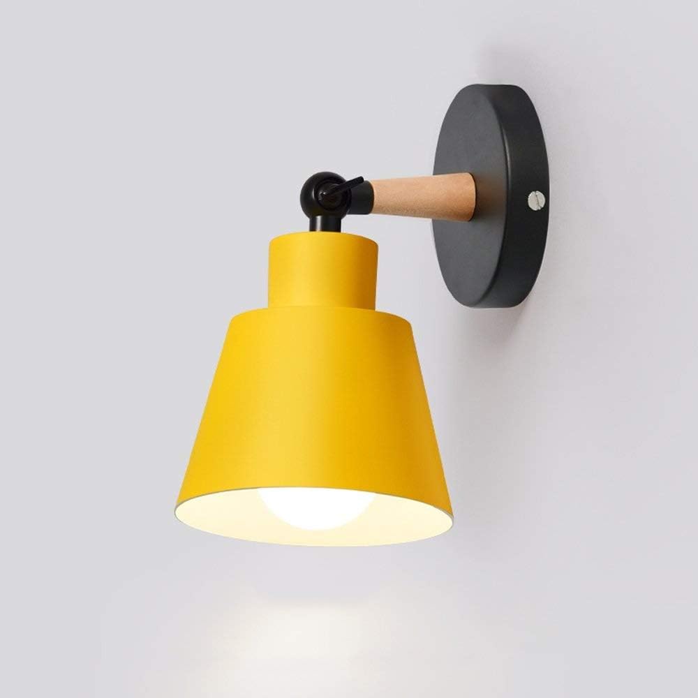 Xungzl Nordic Solid Wood Bedroom Wall lamp Modern Minimalist Creative Children's Room Bedside lamp Living Room Aisle Background Wall Macaron Wall lamp (Color : Yellow)