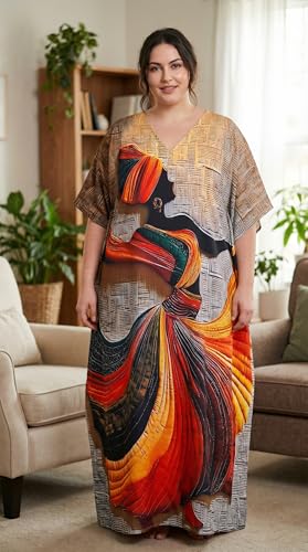 Image of Gypsie Blu Women Plus Size Kaftan Dress Beach Cover Up Maxi Dresses for Women, V-Neck Kimono Sleeve 1X-3X
