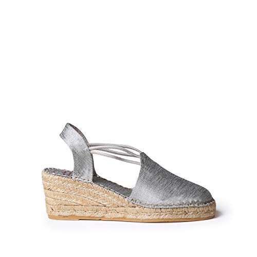 Espadrille Femme en Soie et Coton - Turia - Argent, 36 EU