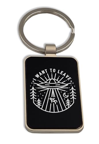 Lauthings Leave Alien Space Funny Porte-clés en verre noir personnalisé