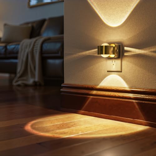 Image of Briignite Night Light Projector, LED Night Lights Plug into Wall, 180 Rotating Night Light for Kids, Dusk to Dawn Sensor, 0-150LM Dimmable, Warm White Ambient Lighting for Bathroom, Golden, 2 Pack