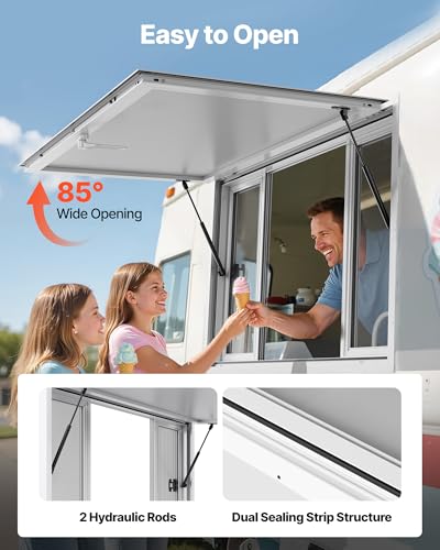 Image of VEVOR Concession Window, Aluminum Alloy Frame Service Window for Food Truck, Up to 85 Degrees Stand Serving with Awning Door and Drag Hook (4 left&right sliding windows, 53x33in with 4 Sliding)