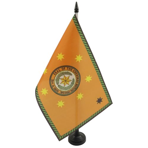 Cherokee Indians Table Flag 5'' x 8'' - Native American tribe Desk Flag 21 x 14 cm - Black plastic stick and base - AZ FLAG
