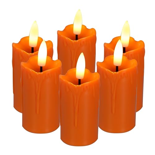 Image of CANDLE CHOICE Battery Operated Flameless Votives with Auto Daily Cycle Timer Long Lasting Realistic Black Wick Electric LED Candles Wedding Party Holiday Halloween Christmas Decorations 6 Pack Orange