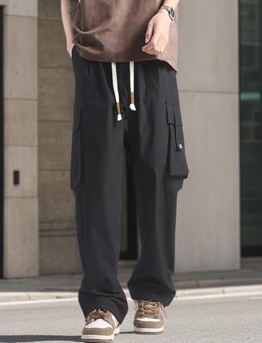 SEAUR Men's Cargo Baggy Pants Joggers Parachute Sweatpants Y2k Hiking Straight Leg Drawstring Trousers3