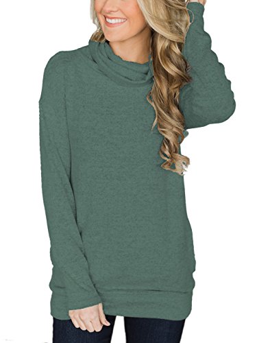 Hount Women's Tunic Top Long Sleeve T-Shirt Casual Loose Cute Sweatshirt with Pockets (Small, Green)