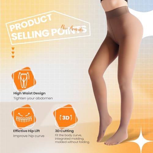 Image of Caprilite Women Fleece Lined Tights-Fake Translucent Leggings High Waist Pantyhose Sheer Thick Warm Tights For Women