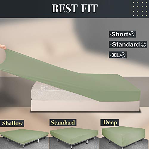 Image of Soft Stretch Twin Fitted Sheet Only - Jersey Knit & Cozy T-Shirt Like, 4-Way Stretchy Snug Fit & Wrinkle Free, No More Slipping Mattress Sheets - Sage Green, Twin