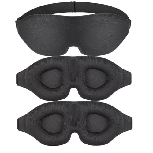 Image of Eye Mask for Sleeping Travel Accessories， Unique Gadgets, 3D Design for Comfort, Black Sleep Mask, 3-Pack Set for Travel and Home Use