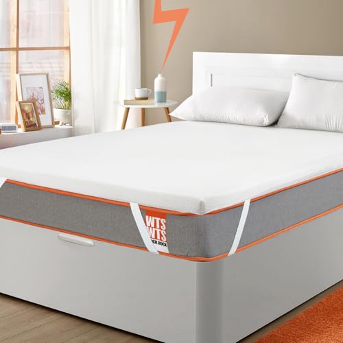 What The Sleep - Topper Viscoelástico de 5 cm | 135x190 cm | Tratamiento Aloe Vera | Funda Lavable y Tanspirable | Sobrecolchón | Cubrecolchón | Colchoncillo | Guitar