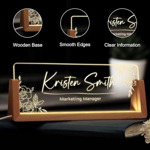 Image of Custom Name Plate for Desk, Personalized Light Up Acrylic Desk Name Plate, Personalized Office Gifts for Boss Coworkers, Teacher Employee Appreciation GIfts, Office Decor for Women Men (Design11)