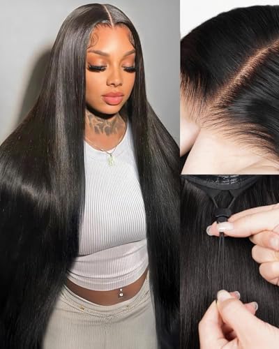 Profairsor Bling Hair 30 Inch Glueless Wigs Human Hair Wear and Go Straight Wigs Pre Cut Pre Plucked 13x6 Straight Lace Front Wigs Human Hair Drawstring Beginner Friendly Glueless Wig for Women