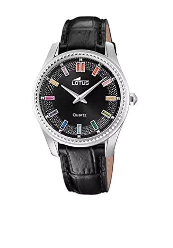 Montre femme Lotus étanche 5 ATM en cuir noir avec mouvement quartz précis