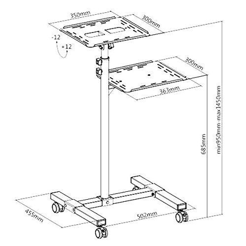 Beamerwagen TS-8 mit 2 Ablage-Ebenen, Gummirollen und komplett aus Metall Projektorwagen Beamer Projektor Laptop Notebook Ständer Rollwagen Gerätewagen