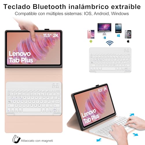 IVEOPPE Funda con Teclado Lenovo Tab Plus 11.5" 2024, Teclado España Ñ Bluetooth Inalambrico Desmontable para Lenovo Tab Plus 11.5 Pulgadas 2024 (TB351FU), Rosa - imagen 3
