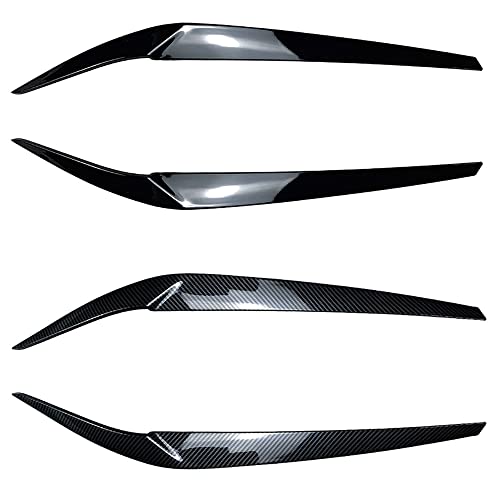 Riloer Front Headlight Eyelid Eyebrow Edge Cover Trim, Front Headlight Eyebrows, Pair Headlight Eyelid Headlamp Eyebrow Strip Trim, Compatible With Bmw 5 Series G30 525I 530I 2017-2021, Gloss Black #TOP1