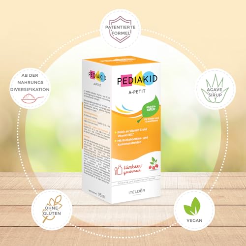 PEDIAKID - Appetit-Tonus-Sirup - Natürliche Nahrungsergänzung - Exklusive Formel mit Agavensirup - Stimuliert den Appetit - Hilft bei der Gewichtszunahme - Packung mit 2 Fläschchen à 125ml