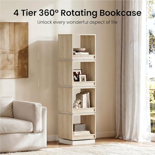 Image of ModernMate 4-Tier Rotating Bookshelf Tower, 360 Spinning Bookcase