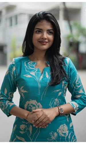 Image of Sun Fashion And Lifestyle Rayon Printed Straight Calf Length Kurta for Women | Kurti (KT68 Firozi)