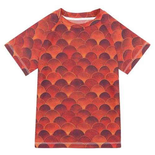 Kids Bathing Suits Boys Short Sleeve Girls Rash Guard Top 11T Red Fish Scale Sparkling
