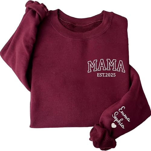 Custom Mama Embroidered Sweatshirt with GrandKids Names on Sleeve, for Mom, New Grandma Outfit2