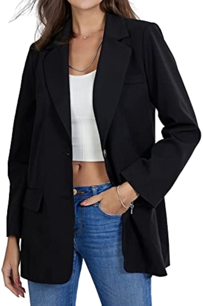 ROTOXA Womens Casual Blazers Open Front Long Sleeve Lapel Collar Button Work Office Suit Jacket Blazer with Pockets