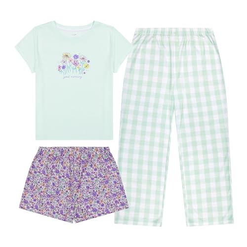 Girls Pajamas Set - 3-Piece PJs Set, Tee, Pants & Shorts, Soft Girls’ Sleepwear, Teen Kids Pajamas, Sizes 5-16