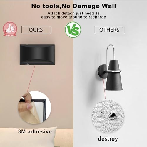 Image of Aipsun Black Battery Operated Wall Sconce 2 Packs, USB LED Rechargeable Wall Lights Fixtures, Indoor Mdern Dimmable Wall Light for Living Room, Bedroo,Hallway