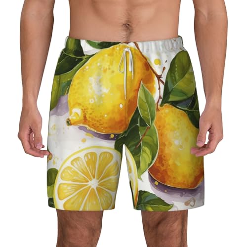 Men's Swim Trunks Quick Dry Board Shorts Fruits Lemon Beach Shorts with Pocket Bathing Suits for Men