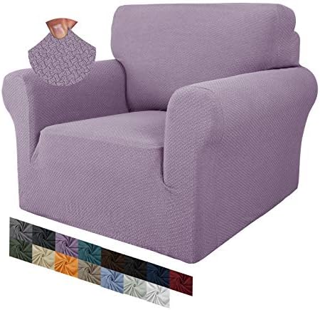MAXIJIN Creative Jacquard Chair Covers for Living Room, Super Stretch Non Slip Chair Slipcover with Arms Dogs Pet Friendly 1-Piece Elastic Sofa Couch Protector Armchair Cover (1 Seater, Dark Grey)