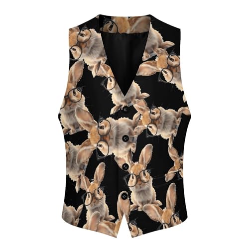 Funny Rabbit Men's Suit Vests Business Formal Dress V-Neck Waistcoat Tops with 2 Pockets4