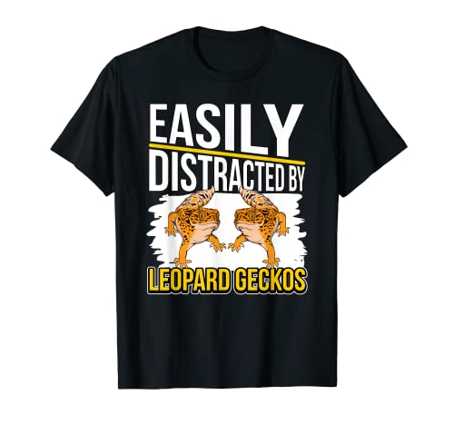Reptile Quote Easily Distracted By Leopard Geckos T-Shirt, Black