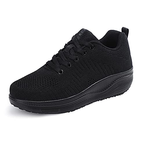 CXWRZB Casual Zapatillas Deportivas con Plataforma y tacón de cuña para Mujeres Negro C 37 EU