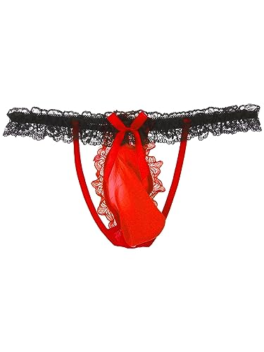 Men's Pouch Lace Frilly Sissy Thong Panties Bikini Briefs T-Back Thongs G-String Underwear - Main Image