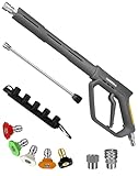 LidoDola 5000 PSI Pressure Washer Gun with Swivel - High Power Washer Gun with 3/8' Male Plug, 5 Nozzle Tips,Features 3 Selectable Lengths,Ergonomic Grip for Car/Driveway/Industrial Cleaning