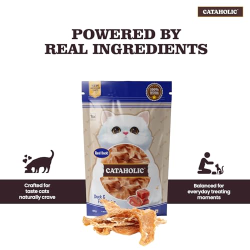 Image of Cataholic Duck & Fish Jerky Strips Cat Treats, High Protein Natural Cat Snacks, Soft Chewy Training Treats for All Cat Breeds, Each 50 g