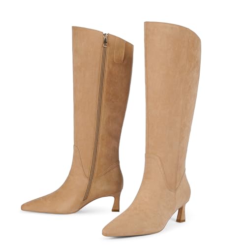 Knee High Boots Womens Pointed Toe 2.17-Inch Kitten Heel Side Zipper Fall Long Tall Boots for Women4