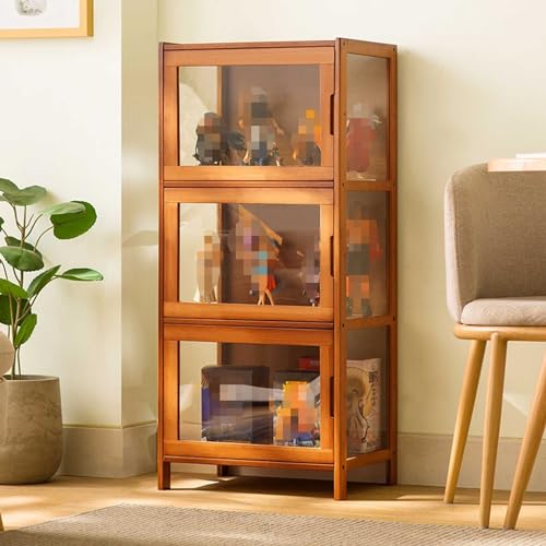Vitrina de cristal independiente con puertas transparentes para figuras y coleccionables