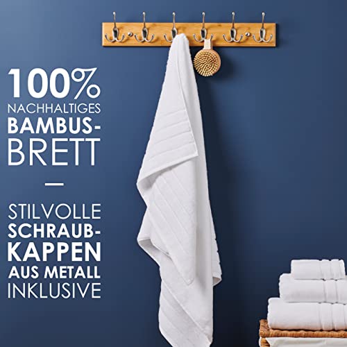 LARHN Garderobenhaken Holz - Garderobenleiste Holz mit 6 Haken in Nickel Matt - 59 cm - Kleiderhaken Wand - Wandgarderobe für Flure, Garderoben, Schlafzimmer und Badezimmer