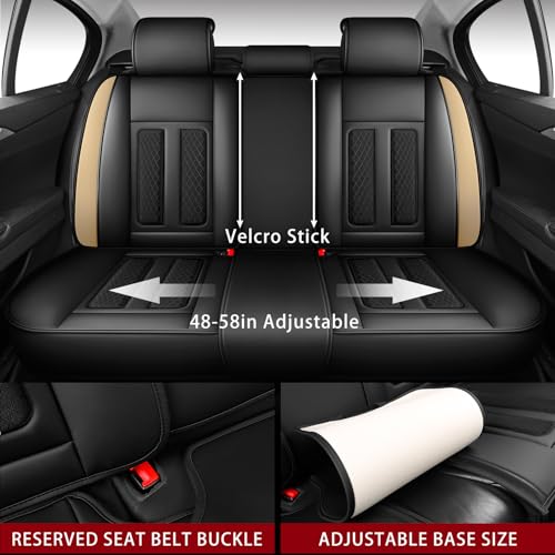 Image of Seat Covers Full Set,Nappa Leather Car Seat Covers for Front and Back,Waterproof Universal Fit Car Seat Cushion,Automotive Seat Protector for Most Sedans SUV Pick-Up Truck Sedans,Black&Beige